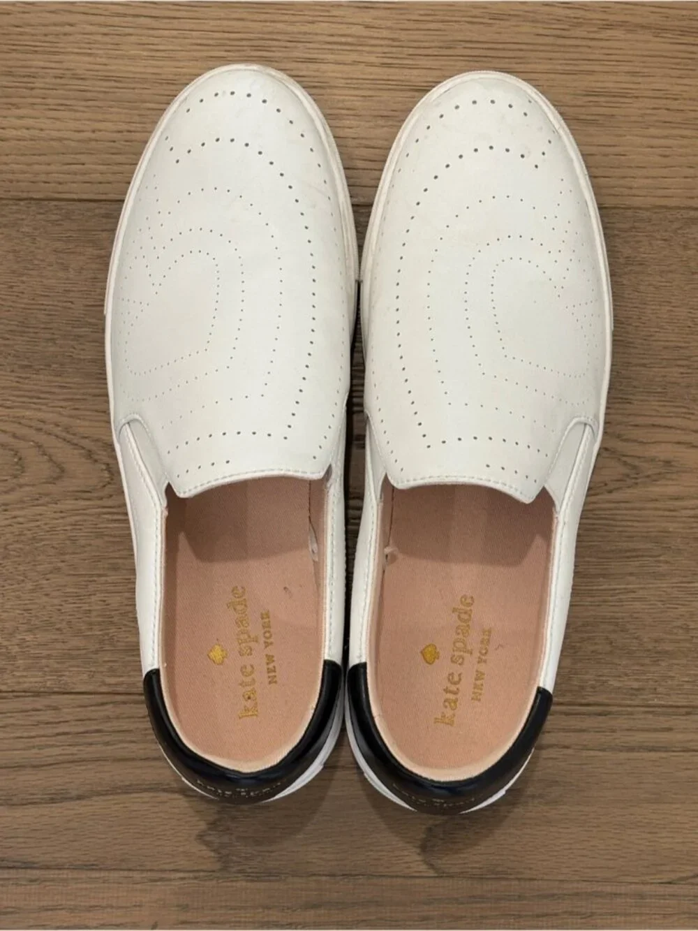 Kate Spade New York Andy Perforated Leather Slip-On Sneakers White Size 8.5